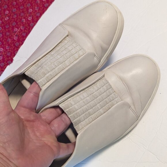 Vince Cantara Leather Sneaker Slip On Shoes Knit Upper Size 38 Ivory Cream Color - Picture 8 of 11